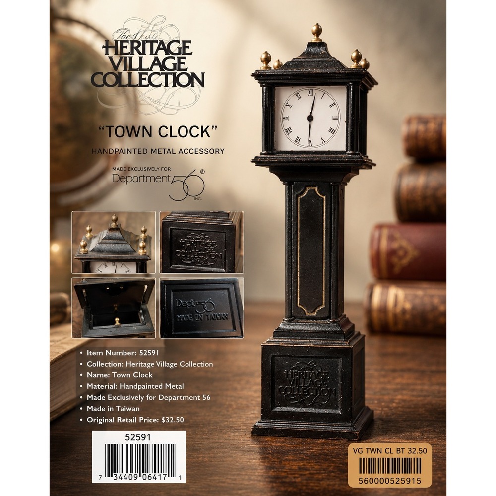 Dept 56 Heritage Village Collection Town Clock 52591 Black Miniature Accessory